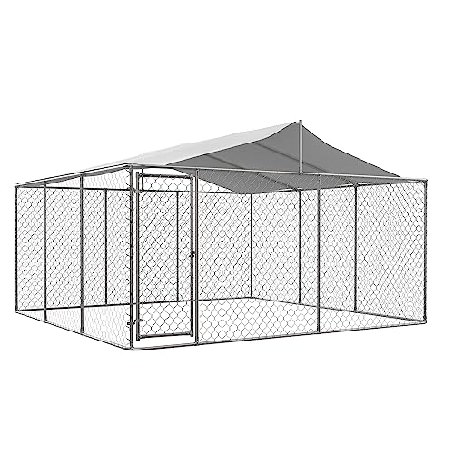 Large Outdoor Dog Kennel, Heavy Duty Galvanized Steel Dog Enclosure, Chicken Coop with Waterproof UV-Resistant Cover