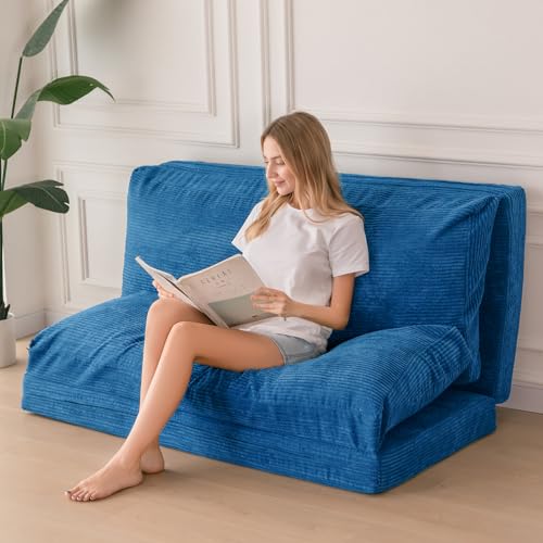 MAXYOYO Bean Bag Bed Folding Sofa Bed Floor Mattress for Adults, Extra Thick and Long Floor Sofa with Corded Washable Cover, Dark Grey, 30x95 Inch
