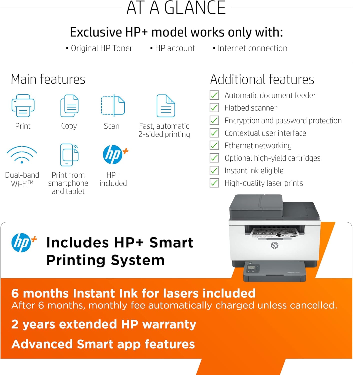 HP LaserJet MFP M234sdwe Wireless Black and White All-in-One Printer with built-in Ethernet & fast 2-sided printing