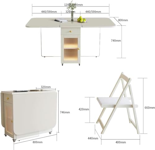 Folding Dining Table with Storage Rack, Drawers, Acrylic Table Legs and Slate Tabletop