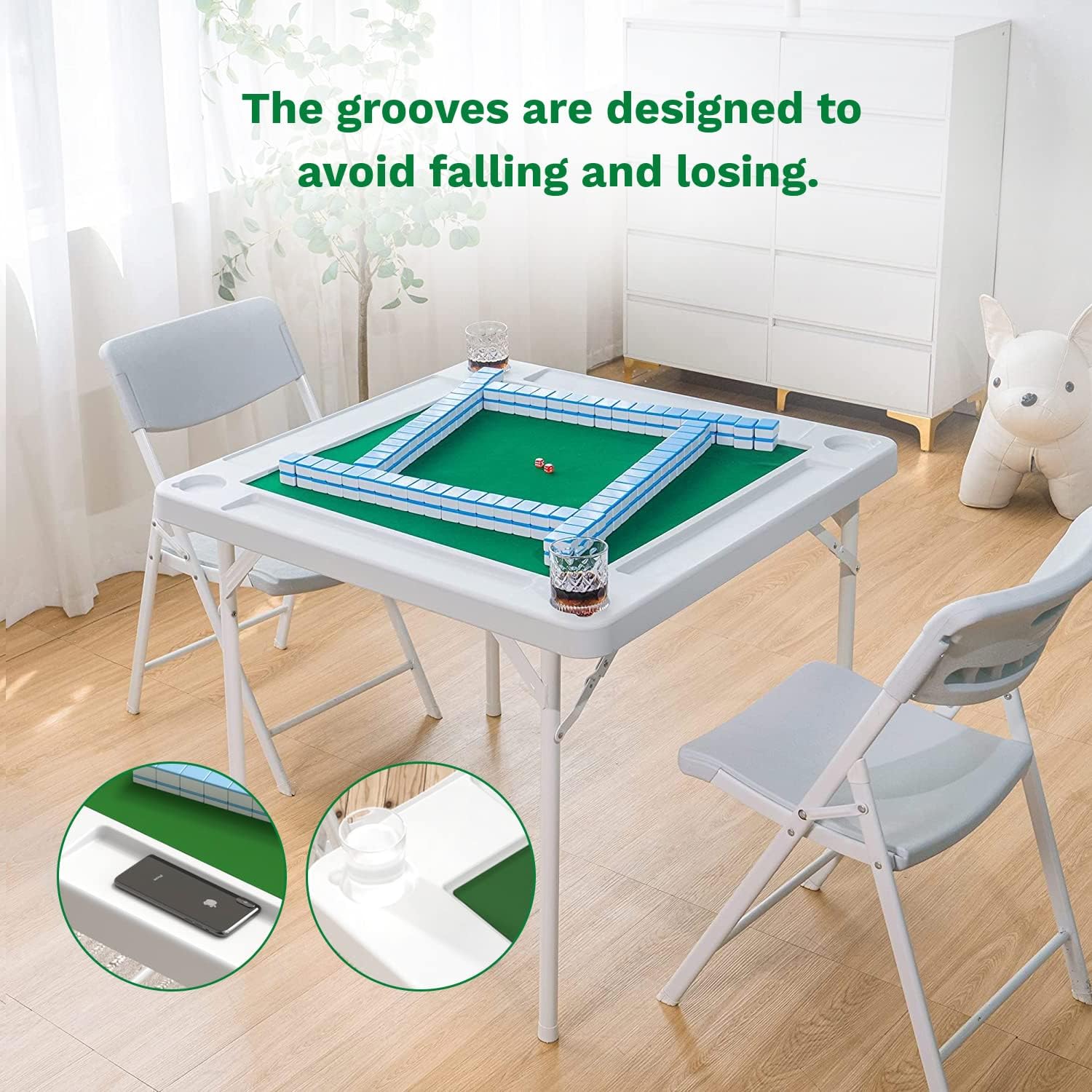 40.2’’ Mahjong Table - Square 4-Player Mahjong Table Foldable with Cup Holders and Trays