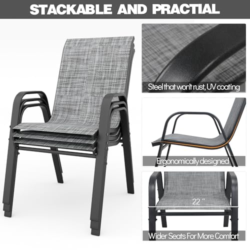 Patio Chairs Set of 6, Stackable Outdoor Dining Chairs for All Weather Textilene Fabric & Metal Frame, Outdoor Chairs Set for Backyard Deck Garden