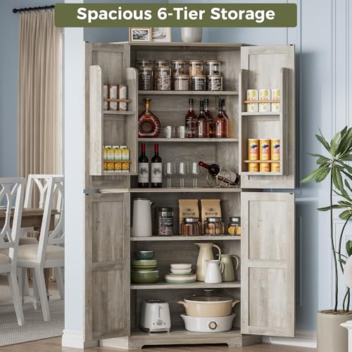 IRONCK Corner Cabinet, 72" Kitchen Pantry Cabinet, 6-Tier Farmhouse Pantry with 4 Adjustable Shelves, 240° Swivel Doors, 2 Doors Storage