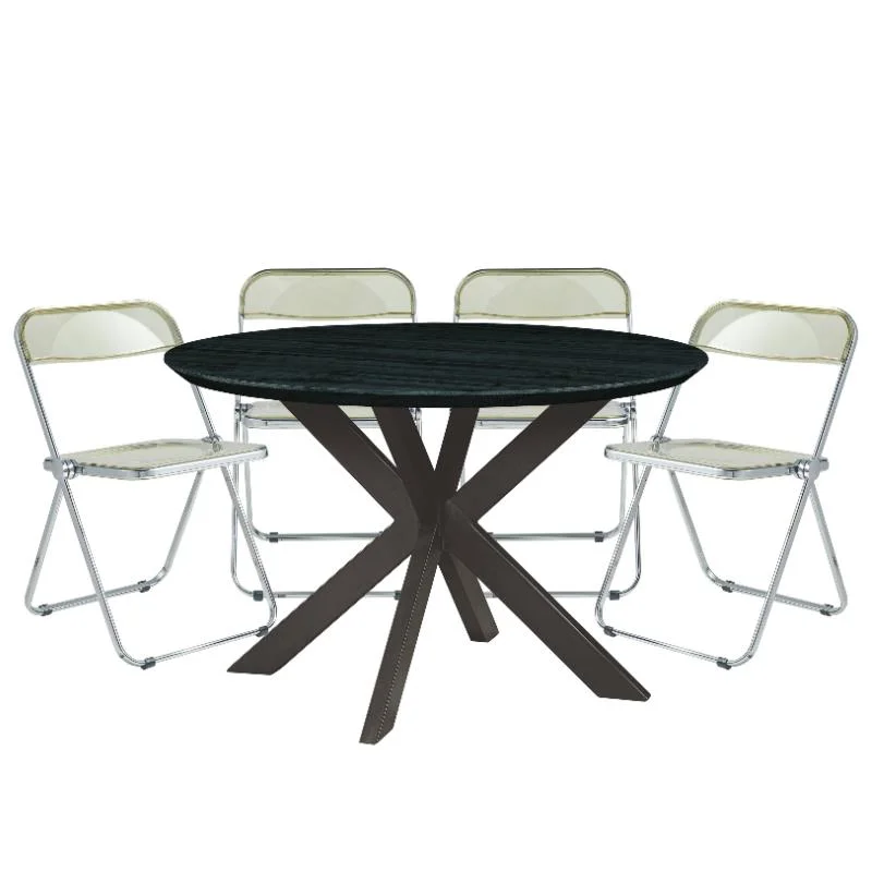 LeisureMod Lawrence 5-pc Dining Set with Plastic Chairs & Round Table Amber