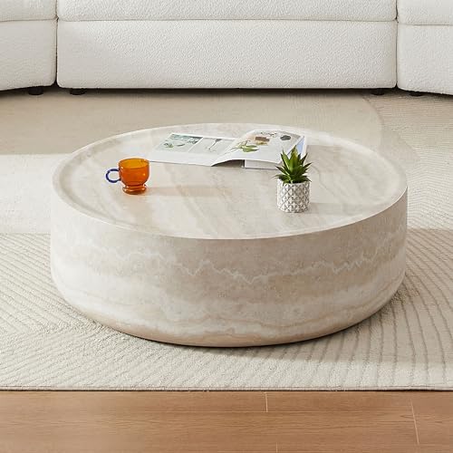 JUSTONE 15.75 ''Round Coffee Table, Accent End Table for Living Room Office Apartment, Modern Minimalist Side Table with Faux Marble Pattern
