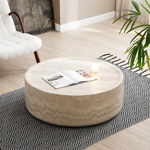 JUSTONE 15.75 ''Round Coffee Table, Accent End Table for Living Room Office Apartment, Modern Minimalist Side Table with Faux Marble Pattern