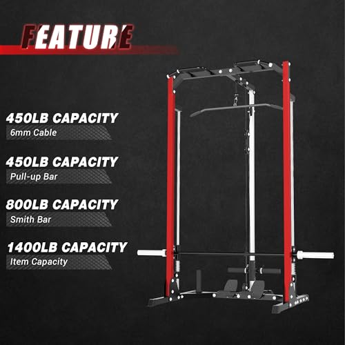 Compact Smith Machine Home Gym - 800lb Barbell Sleeve, Space-Saving Power Cage with LAT Pulldown, Power Rack 5-in-1