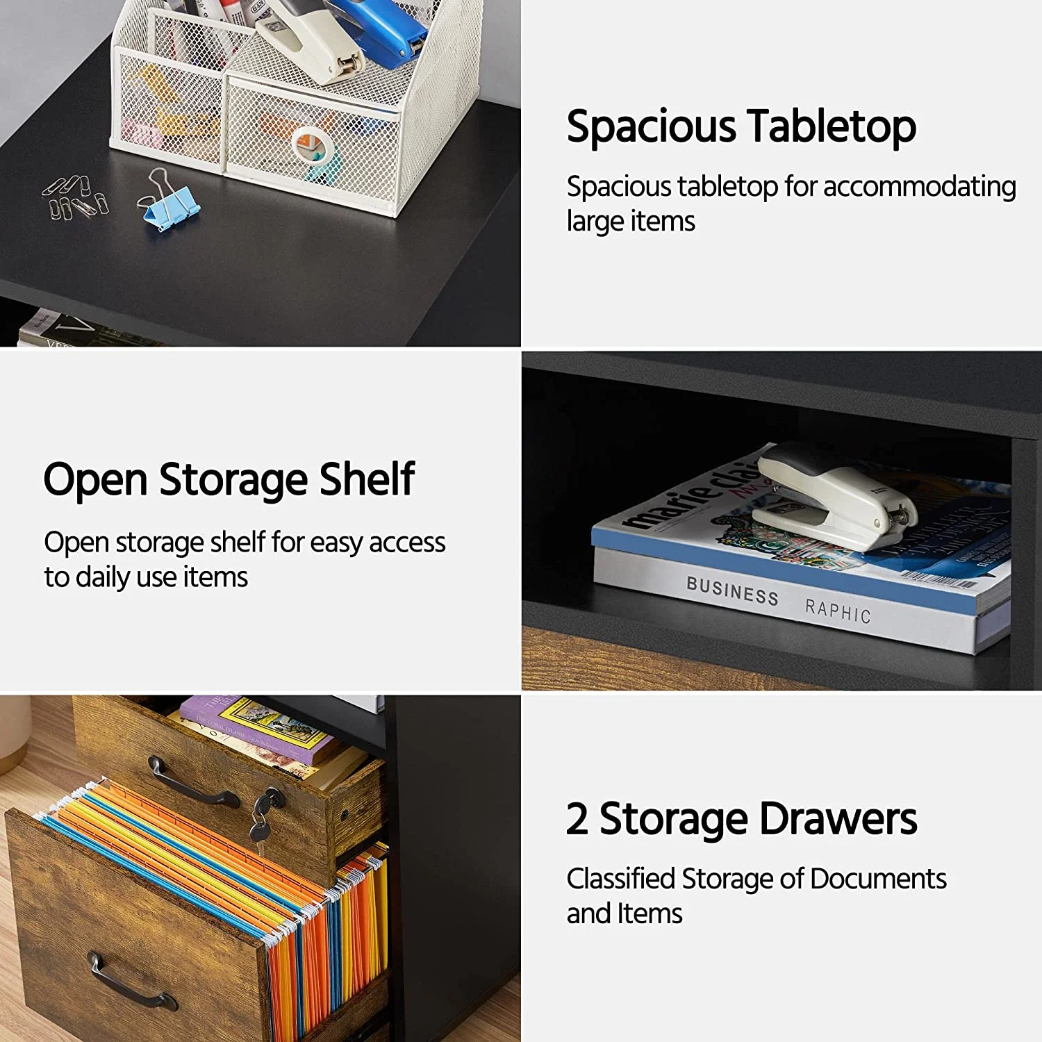 Filing Cabinet with 2 Drawers and Open Compartment,Under Desk Vertical File Cabinet with Lockable Wheels for A4