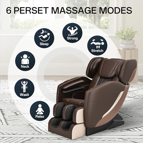 2022 Full Body Electric Zero Gravity Shiatsu Massage Chair with Back Heating and Foot Roller for Home and Office (Khaki)