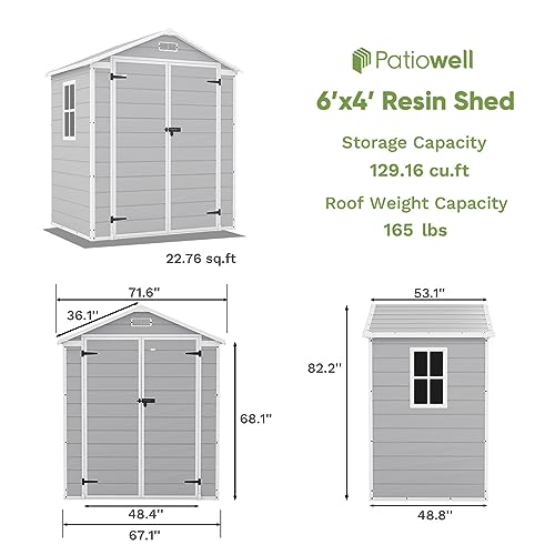 Patiowell 6x4 FT Plastic Outdoor Storage Shed, Resin Shed Perfect to Store Patio Furniture, GardenTools Bike Accessories, Beach Chairs and Lawn Mower