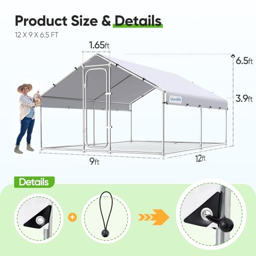 Quictent Large Metal Chicken Coop Run for 10+ Poultry with Galvanized Hardware Cloth and Waterproof Roof Cover