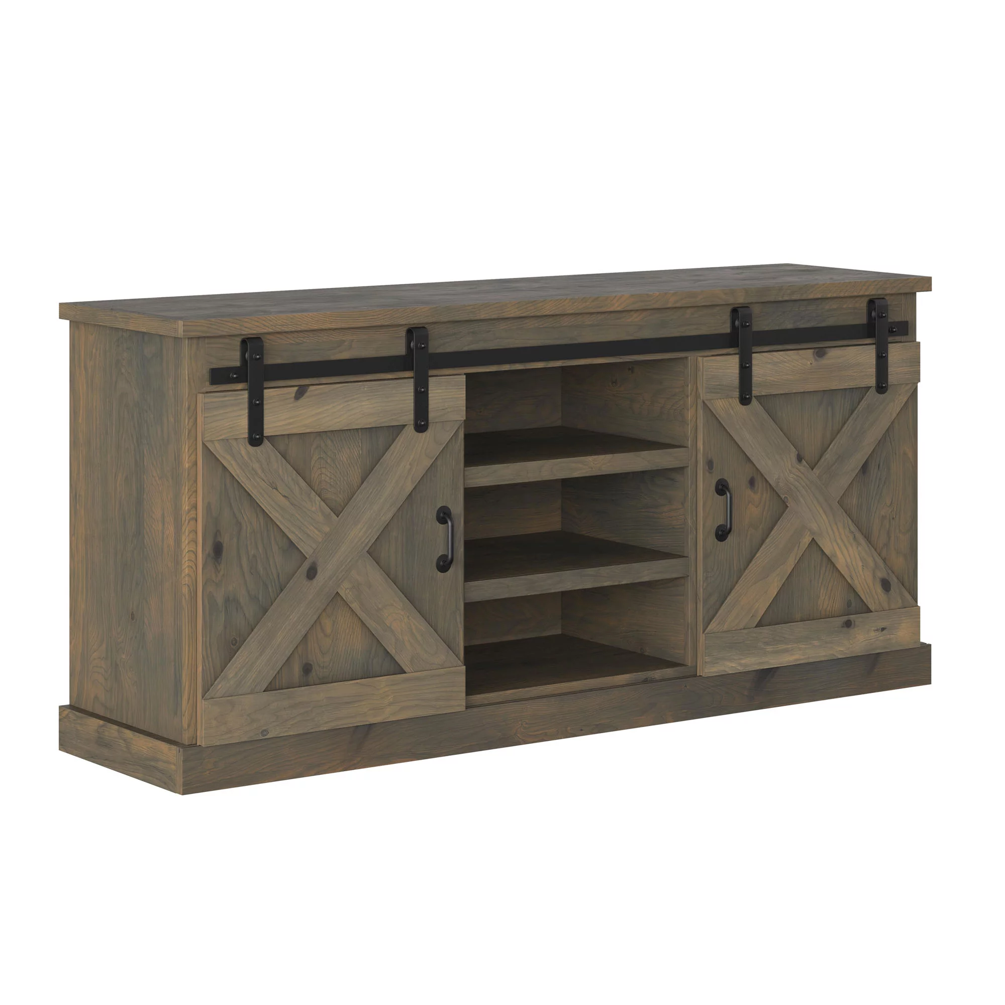 Bridgevine Home Modern Farmhouse Fully Assembled TV Stand with Sliding Barn Style Doors