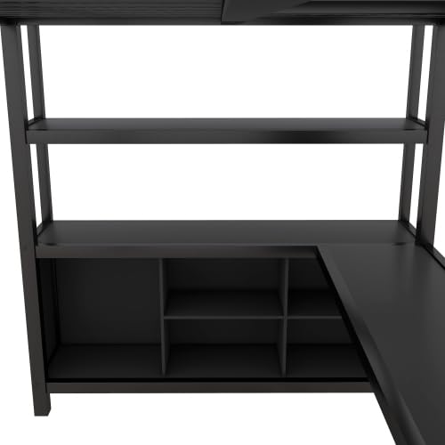 Harper & Bright Designs Full Size Loft Bed with Wardrobe and L-Shaped Desk, Metal Loft Bed with Storage Cubes, Cabinet, Shelves for Kids Teens, White