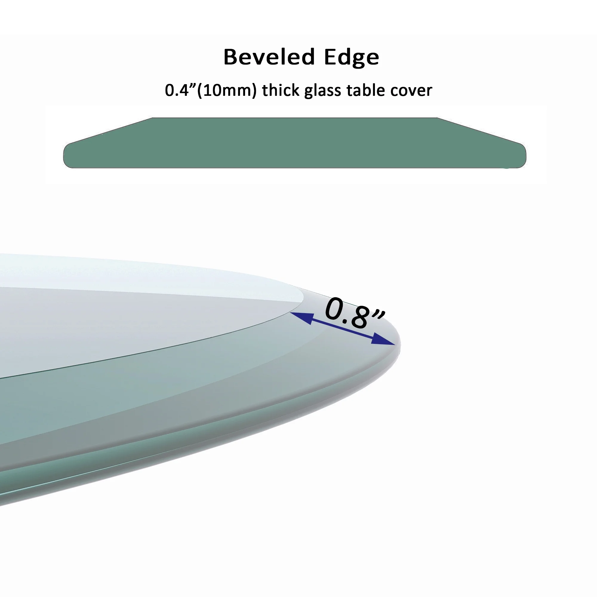 40'' Modern Round Tempered Glass Table Top, Clear Glass 2/5" inch Thick Beveled Polished Edge
