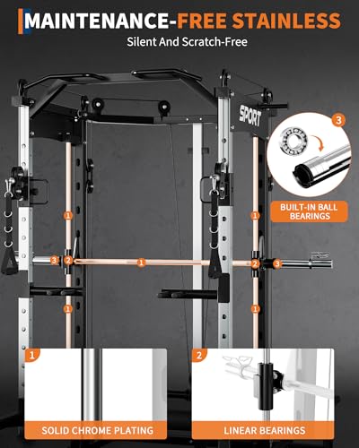 Garvee Smith Machine, 2200LBS All-in-One Squat Rack for Home Gym, Multi-Function Power Cage Cable Crossover System Strength Training Equipment