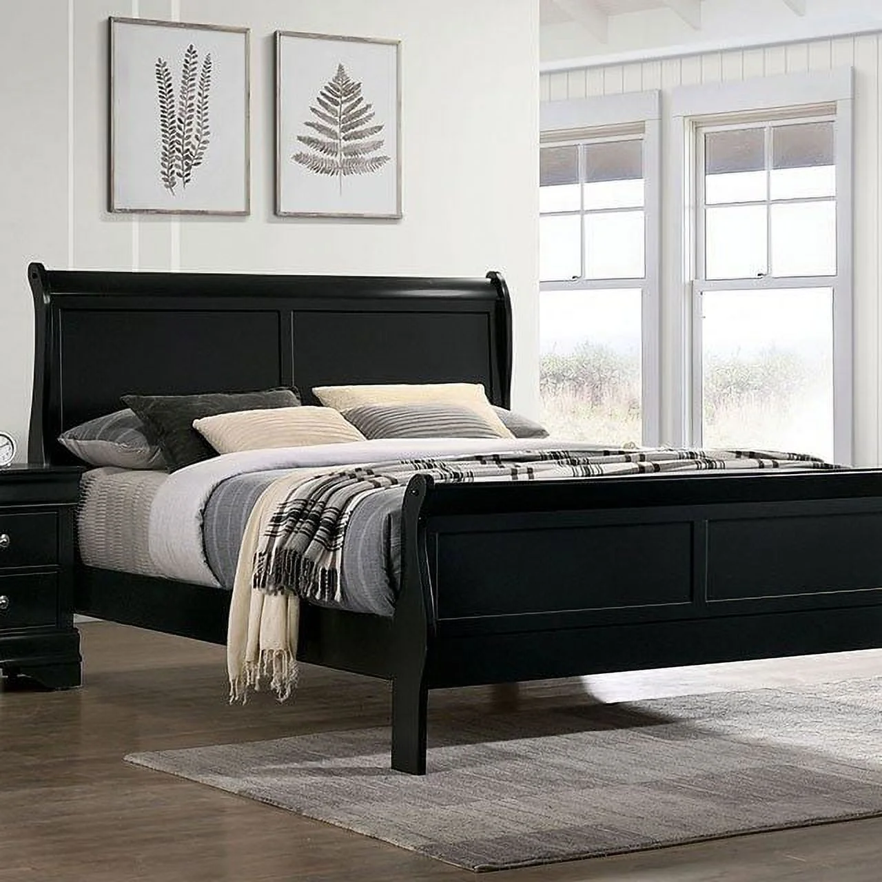Docooler Eastern King Size Bed Black Louis Phillipe Solidwood 1pc Bed Bedroom Sleigh Bed