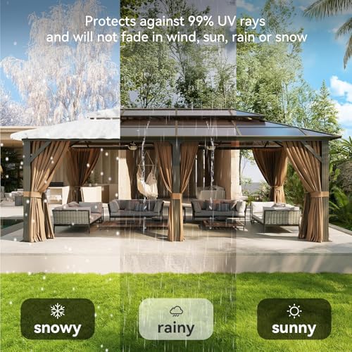 Aoxun 12'x10' Hardtop Gazebo, Aluminum Frame Permanent Pavilion with Curtains and Netting, Outdoor Polycarbonate Double Roof Canopy
