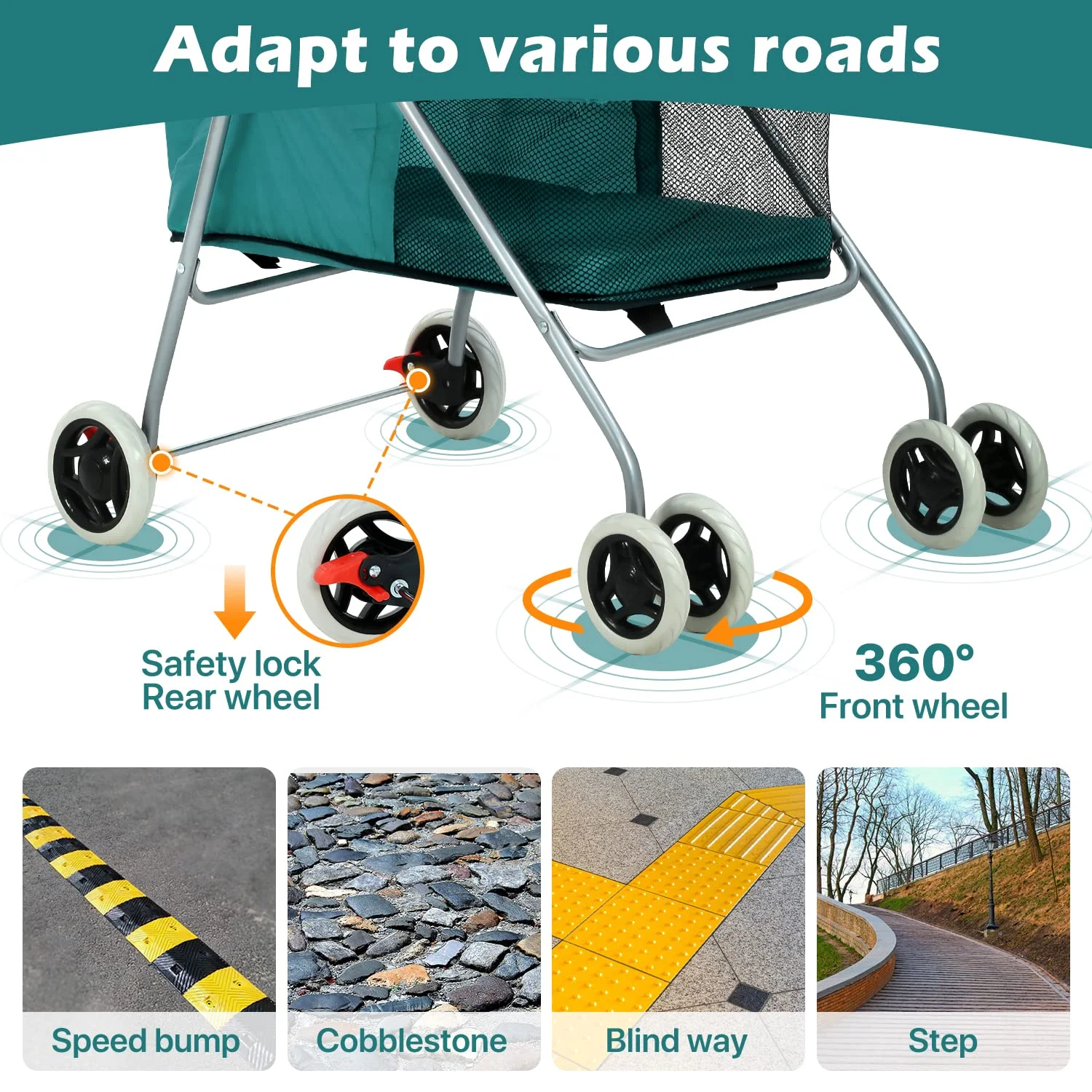 NiamVelo Small and Medium Doggie Carriage Cart, Folding 4-Wheel Dog Stroller with Cup Holders, Portable, Teal