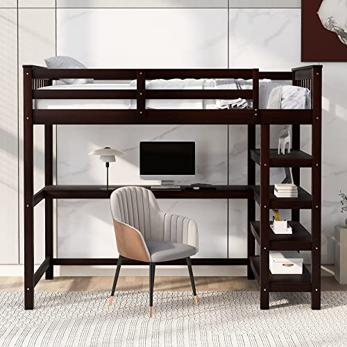 Harper & Bright Designs Full Loft Bed with Desk and Wardrobe,Solid Wood Loft Bed Frame Full with Storage Drawers for Kids Teens Adults