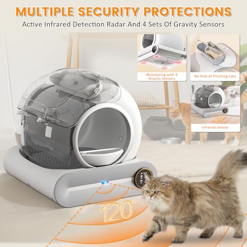 Self Cleaning Cat Litter Box, 65L+ 9 L Extra Large Robot Automatic Litter Box for Multiple Cats, APP Control