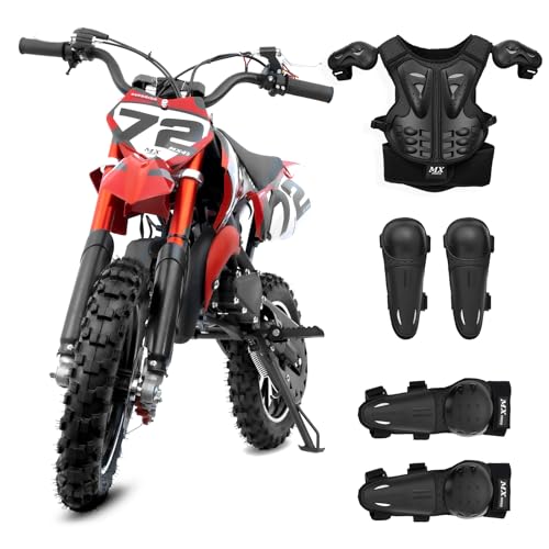 Kids Off-Road Dirt Bike 49CC 2-Stroke Gas Powered Mini Motorcycle with Front & Rear Disc Brakes, Easy Pull Start, 30 MPH Max Speed, 220 LBS Capacity