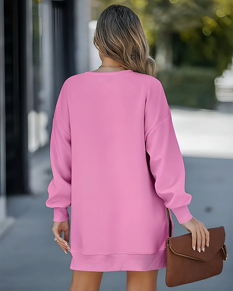 Casual Long Sleeve Zipper Slit Oversized Sweatshirt