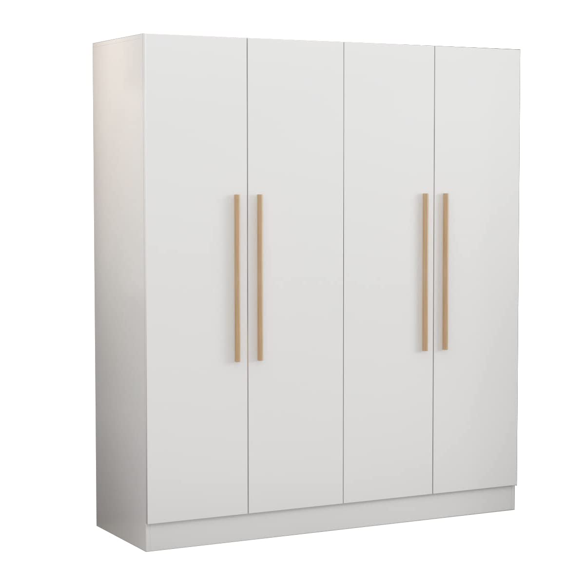 【Furniture】4 Doors Wardrobe Closet, Large Freestanding Wardrobe Cabinet with Storage Compartment & Hanging Rod