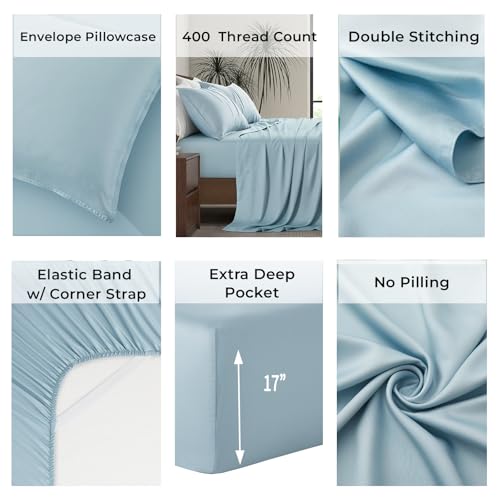 Luxury Bamboo Market | Queen Size Bed Sheet Set | 100% Viscose Made from Bamboo | Organically Grown | Ultra Soft | Cooling Sheets for Hot Sleepers |
