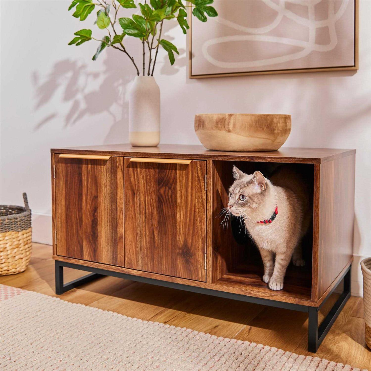 Frisco Walkway Entrance Two Door Bench Cat Litter Box Cover - Pet Supplies online store