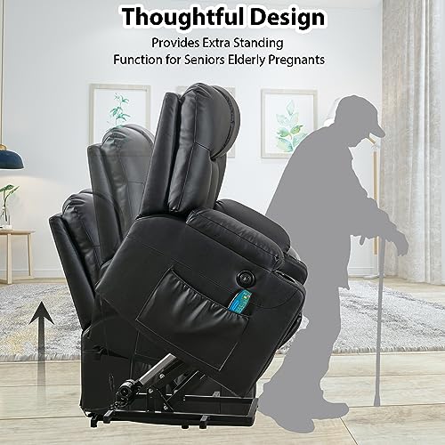 Bonzy Home Oversized Power Lift Recliner Chair for Elderly, Faux Leather Lift Chair with Heated and Massage