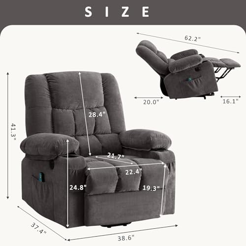 Power Lift Recliner Chair Recliners for Elderly with Heat and Massage Recliner Chair for Living Room with Infinite Position and Side Pocket