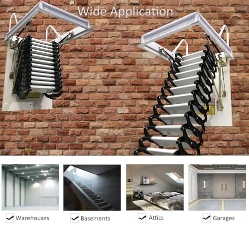 TECHTONGDA Attic Ladder 13 Steps Attic Stairs Pull Down Attic Loft Stair Telescoping Attic Access Ladder Ceiling Mounted Folding Ladder Attic Steps