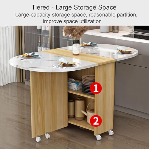 Mobile Folding Dining Table,Drop Leaf Table,Versatile Dinner Table with 6/8 Wheels and 2 Storage Racks