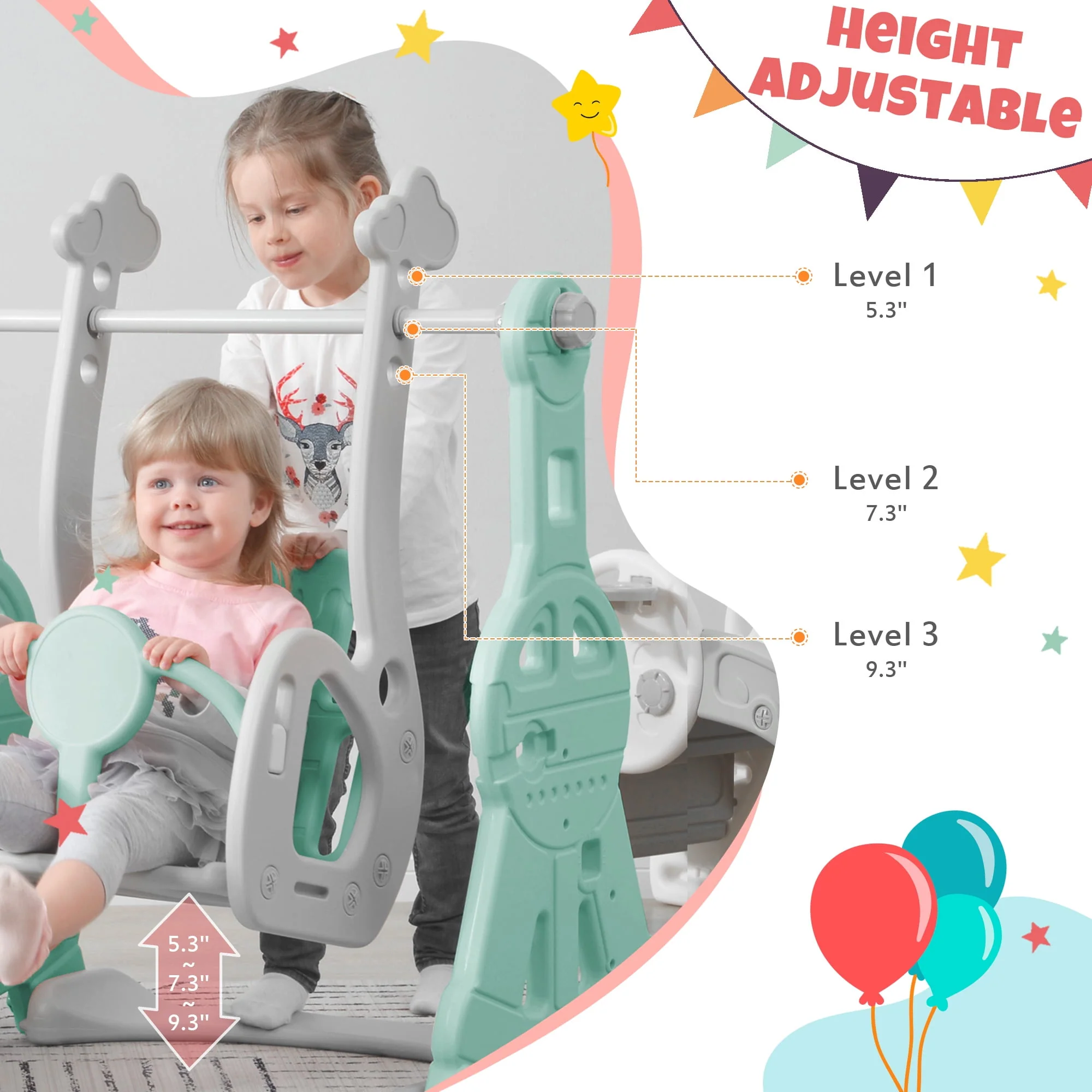 Toddler Slide and Swing Set 3 in 1, Kids Playground Climber Swing Playset with Basketball Hoops Freestanding Combination Indoor & Outdoor