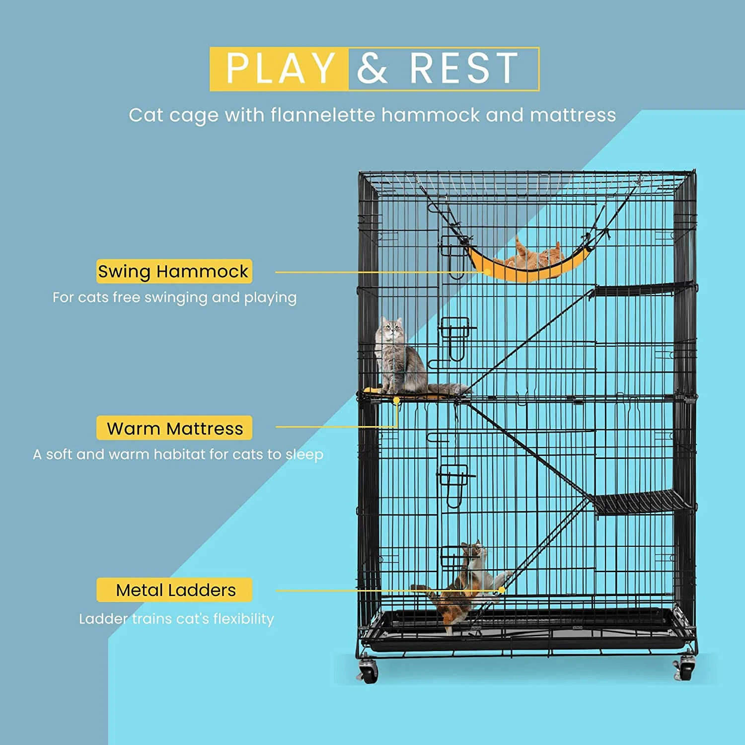 SPECSTAR 4-Tier 49 inch Collapsible Metal Cat Kitten Ferret Cage