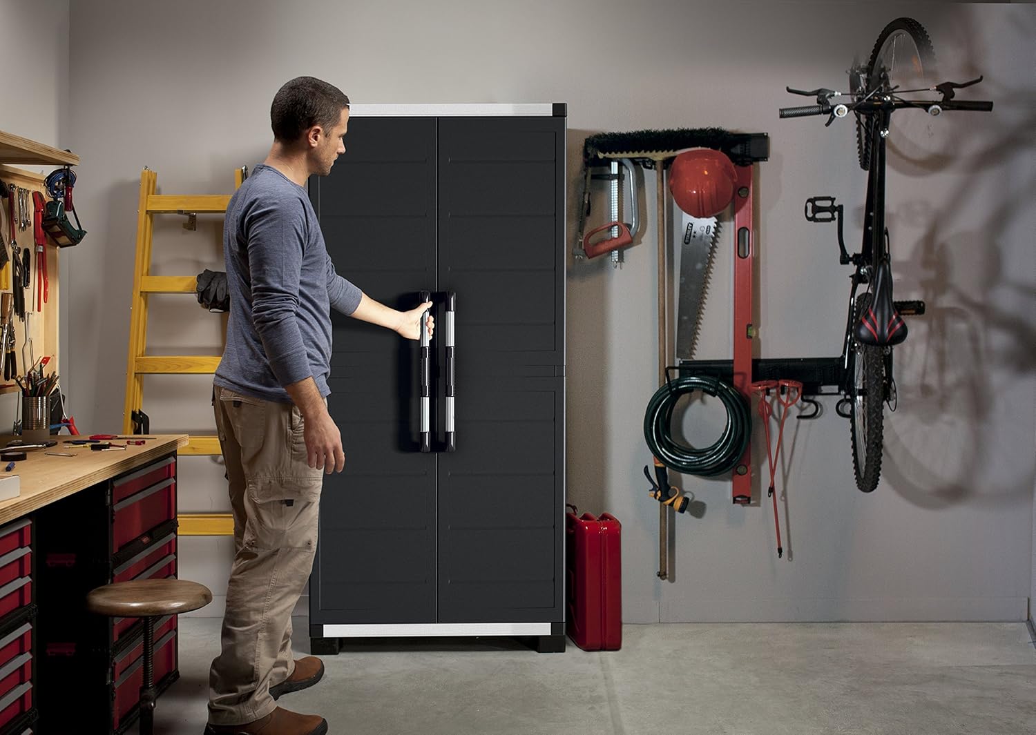 KETER XL Pro Tall Storage Cabinet with Doors and Shelves for Tool and Home Organization, Black