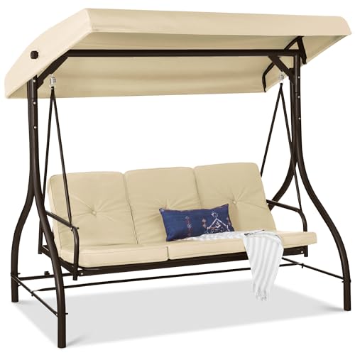 Best Choice Products 3-Seat Outdoor Large Converting Canopy Swing Glider, Patio Hammock Lounge Chair for Porch, Backyard w/Flatbed, Adjustable Shade