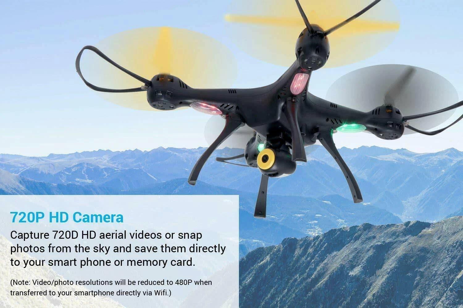 Syma X8SW WiFi FPV Quadcopter Drone 720p HD Camera Altitude Hold (Black/Yellow)