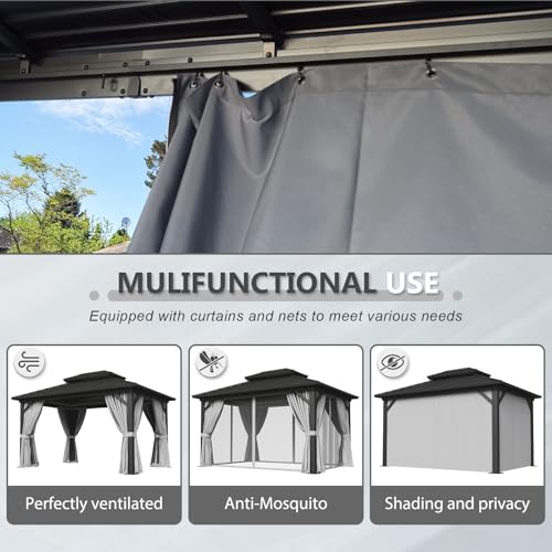 Aoxun 10' X 12' Hardtop Gazebo, Aluminum Metal Outdoor Gazebo with Galvanized Steel Double Roof