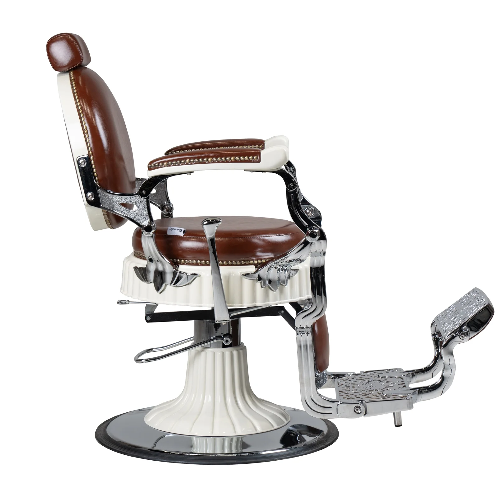FRANKLIN Vintage Barber Chair, Reclining Heavy Duty Barber Chair, Brown Seat White Frame