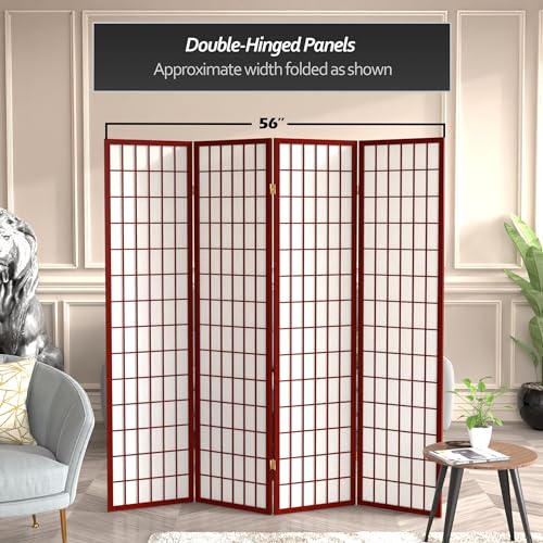 Red Lantern 6 ft. Tall Window Pane Shoji Screen-Natural-4 Panels Room Divider