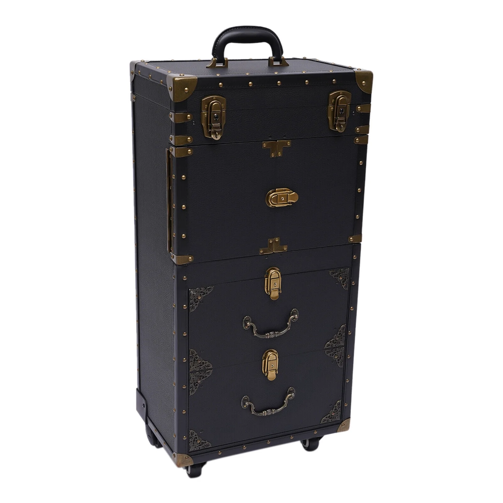 Miumaeov Portable Rolling Makeup Train Case Hairdressing Clipper Trimmer Display Suitcase Travel Organizer Beauty Salon Cosmetic Luggage Box