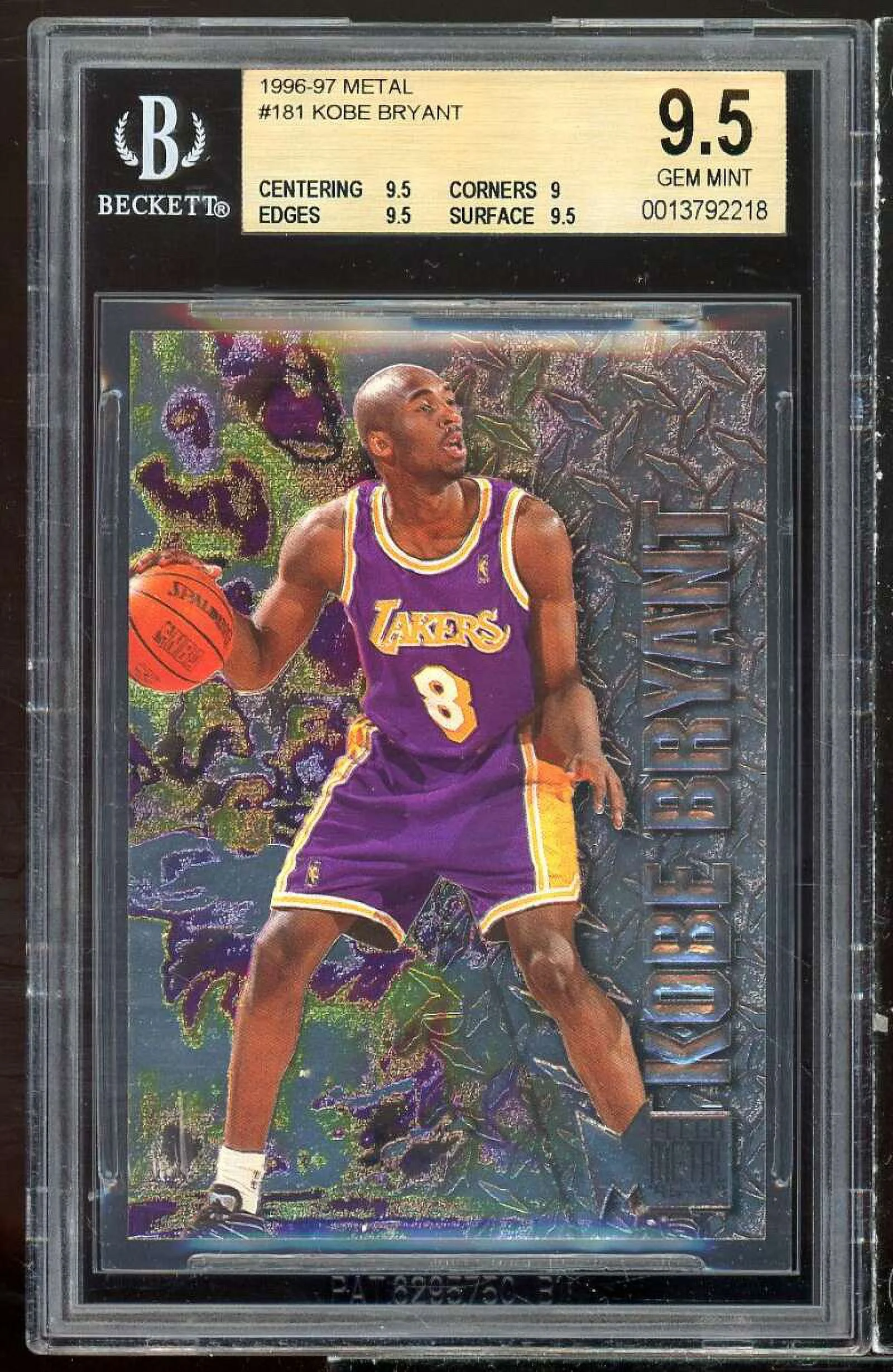 Kobe Bryant Rookie Card 1996-97 Metal #181 BGS 9.5 (9.5 9 9.5 9.5)