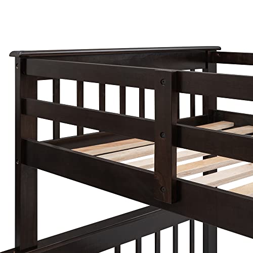 Ball & Cast Twin-Over-Twin Bunk Bed with Twin-Size Trundle and 3 Storage Stairs,Wood Bunkbed w/Full-Length Guardrails,Slat Support