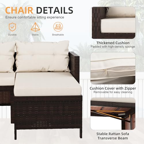 Shintenchi Outdoor Patio Furniture Sets, Wicker Patio sectional Sets 3-Piece