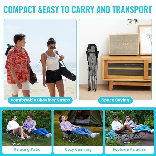 #WEJOY 2-in-1 Reclining Camping Chair with Footrest for Adults Folding Lounge Chair with Adjustable Backrest Lightweight Camping Chairs Heavy Duty