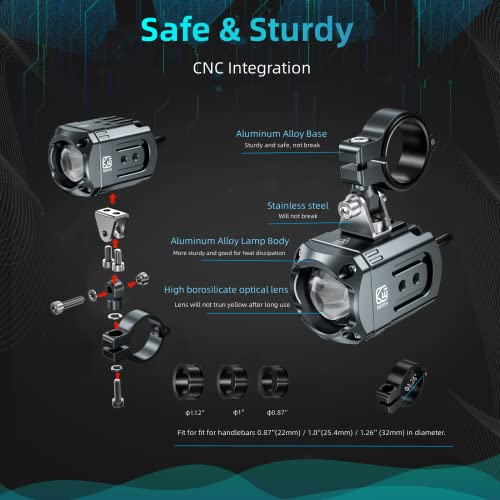 Kewig Motorcycle Auxiliary LED Light Kit Driving Spotlights White/Amber Fog Light with Mount Brackets Wire Harness Waterproof 60W Offroad Work Lights