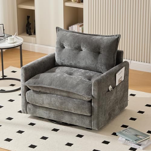 360 Swivel Accent Barrel Chair with Storage Ottoman & Headrest