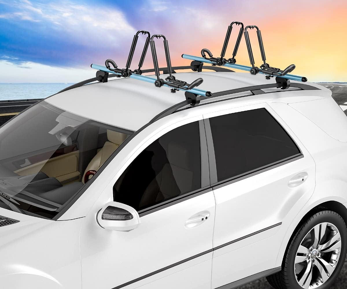 DRSPORTS Two Pairs Universal Foldable J-Bar Kayak Rack Folding Car Roof Top Carrier for Canoe, SUP, Kayaks