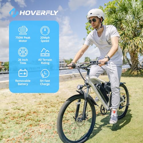 HOVERFLY OUREA 26" Electric Bike for Adults, 750W Peak Motor Mountain Ebike, 20MPH Up to 40 Miles, UL2849 Certified, 7-Speed, Removable Battery